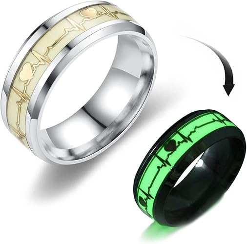 Glow-in-the-Dark Heartbeat Promise Rings - Engraved Matching Set