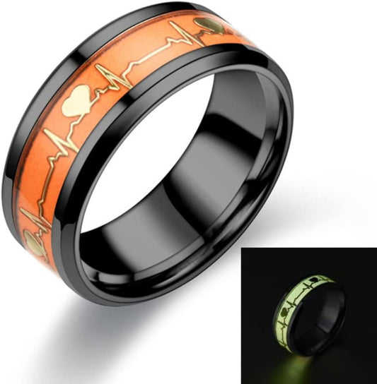 Glow-in-the-Dark Heartbeat Promise Rings - Engraved Matching Set