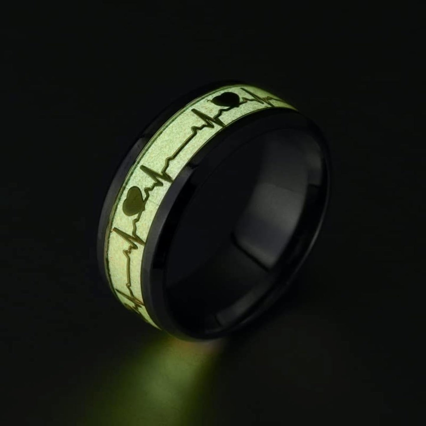 Glow-in-the-Dark Heartbeat Promise Rings - Engraved Matching Set